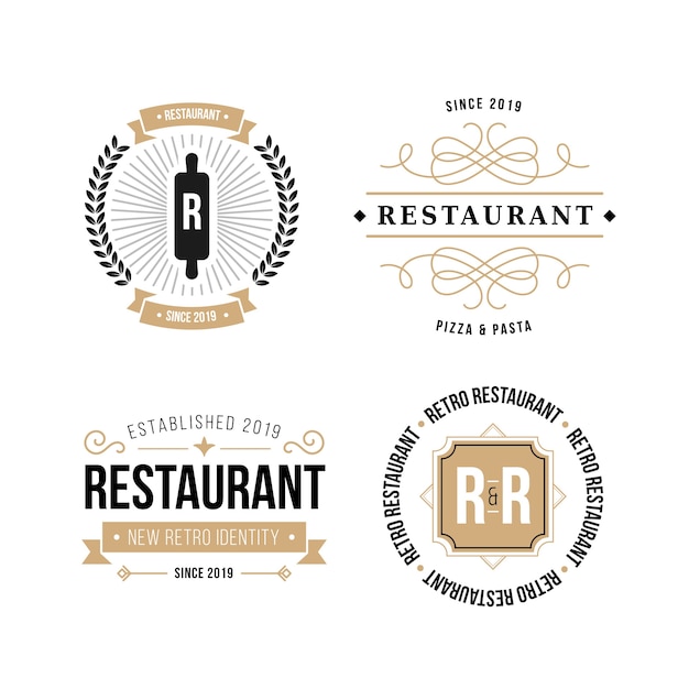 Vector gratuito paquete de logotipo de marca retro de restaurante