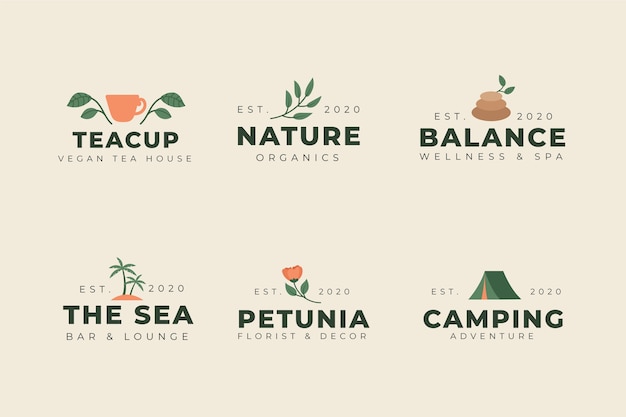 Vector gratuito paquete de logotipo minimalista colorido en estilo vintage