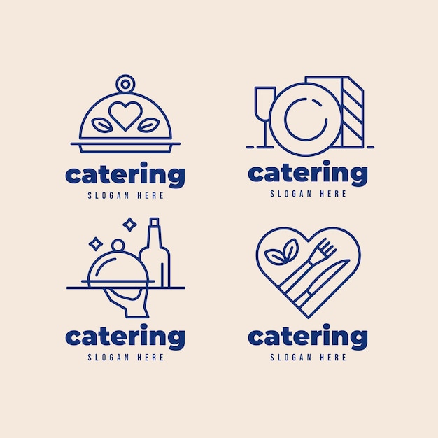 Paquete de logotipos de catering plano lineal
