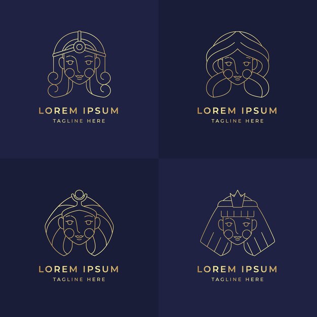 Paquete de logotipos de diosa plana lineal