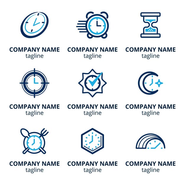 Paquete de logotipos de tiempo de diseño plano
