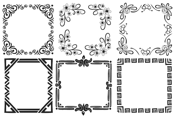 Vector gratuito paquete de marco ornamental elegante dibujado a mano