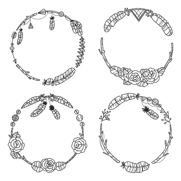 Paquete de marcos boho dibujados a mano