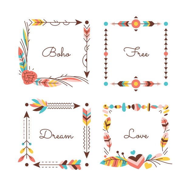 Paquete de marcos boho de diseño plano