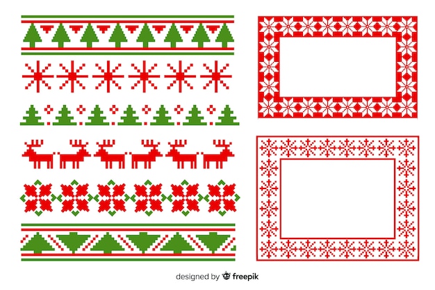 Paquete de marcos y bordes navideños de diseño plano