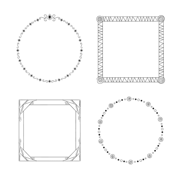 Paquete de marcos de doodle geométricos dibujados a mano