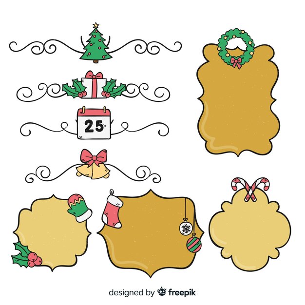 Paquete marcos de navidad dibujados a mano