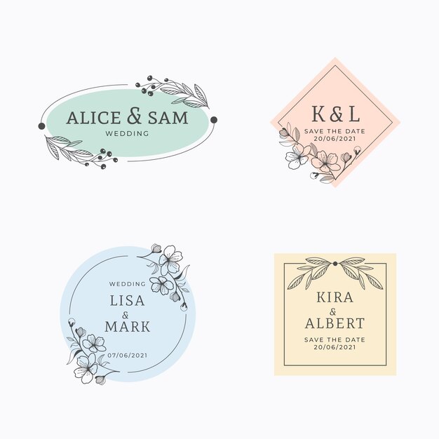 Paquete de monogramas de boda planos lineales
