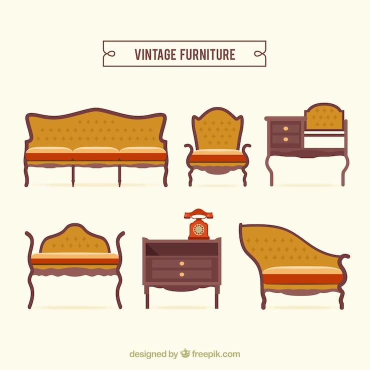 Vector gratuito paquete de muebles de época