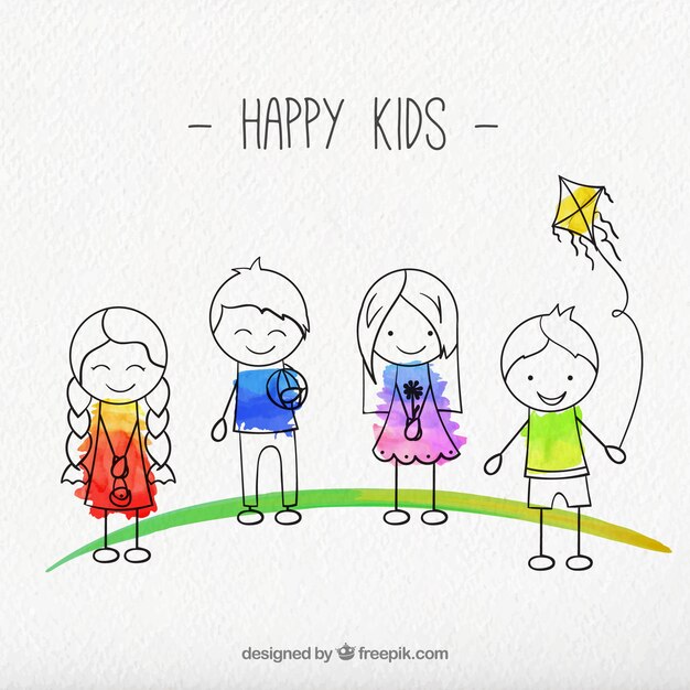 Paquete niños felices dibujados a mano