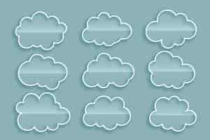 Vector gratuito paquete de nueve elementos de diseño de nubes en estilo de línea