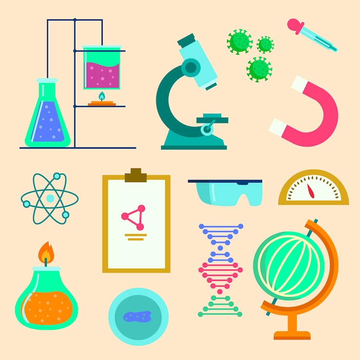 Vector gratuito paquete de objetos de laboratorio de ciencias