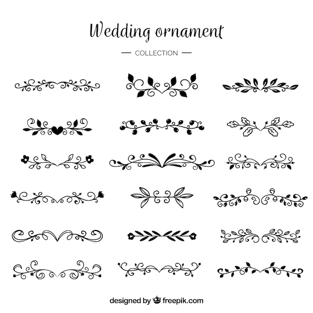 Vector gratuito paquete de ornamentos de boda con tinta