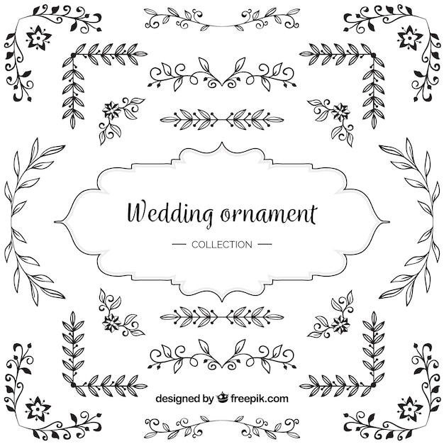 Vector gratuito paquete de ornamentos de boda con tinta