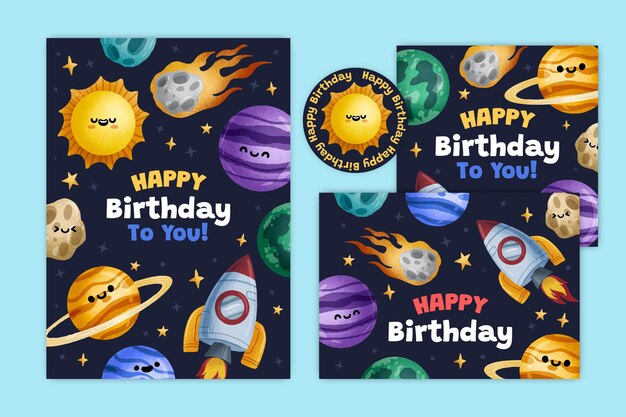 Paquete de papelería de feliz cumpleaños dibujado a mano