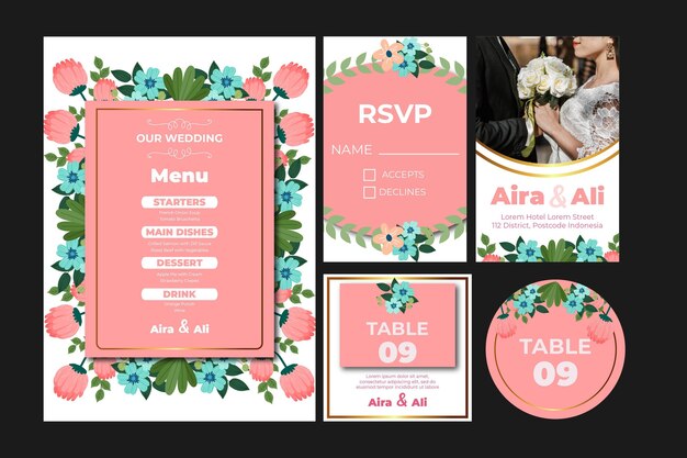Paquete de papelería floral para bodas