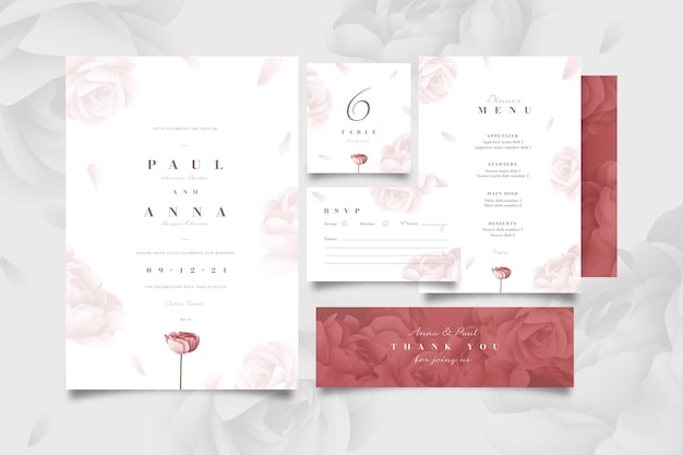 Vector gratuito paquete de papelería floral para bodas