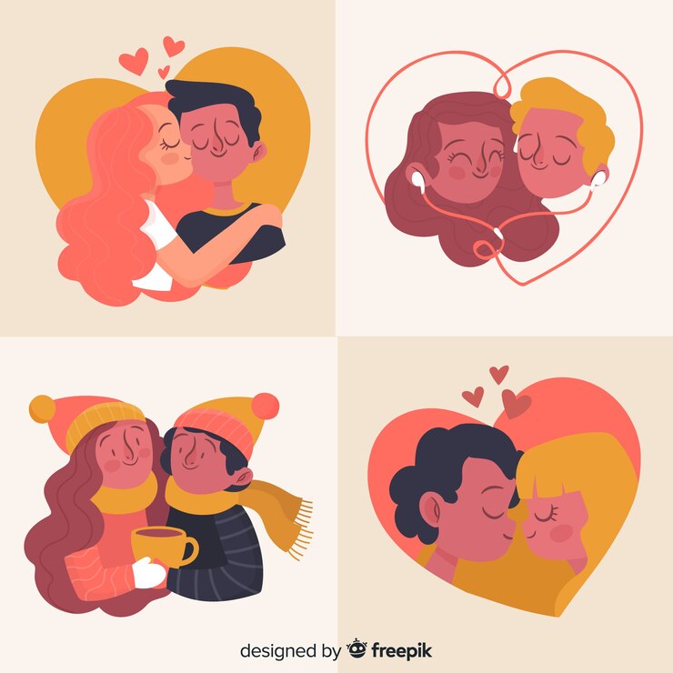 Vector gratuito paquete de pareja de san valentín dibujado a mano