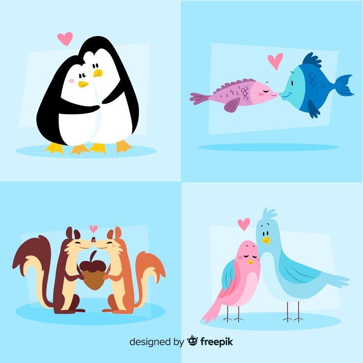 Vector gratuito paquete parejas animales san valentín