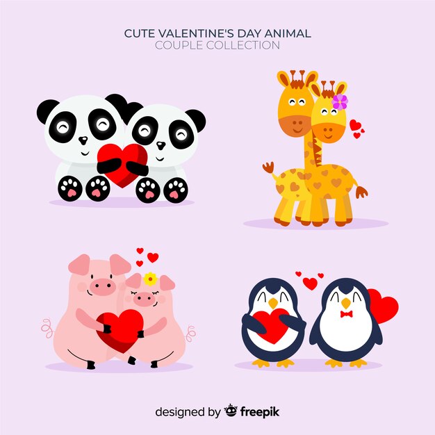 Vector gratuito paquete parejas de animales san valentín