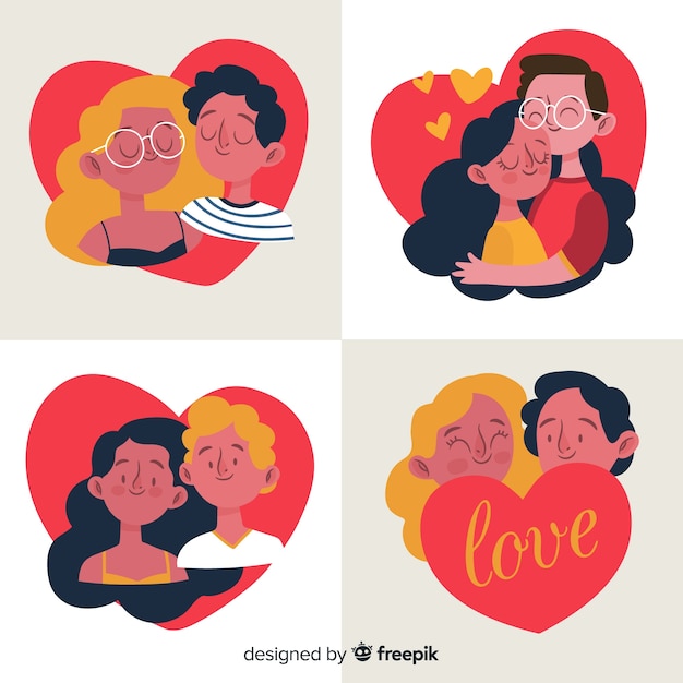 Vector gratuito paquete parejas día de san valentín dibujadas a mano