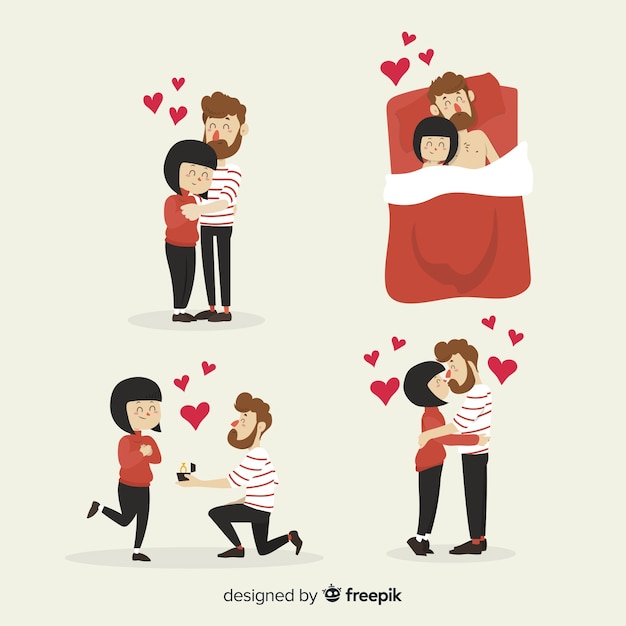 Vector gratuito paquete parejas día de san valentín dibujadas a mano