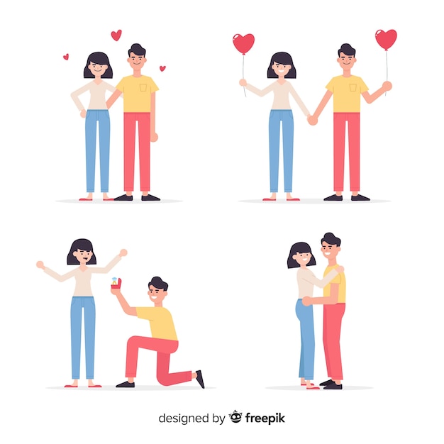 Vector gratuito paquete parejas día de san valentín