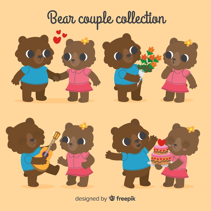Vector gratuito paquete parejas dibujadas a mano de osos san valentín