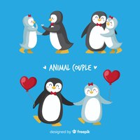 Vector gratis paquete parejas de pingüinos san valentín