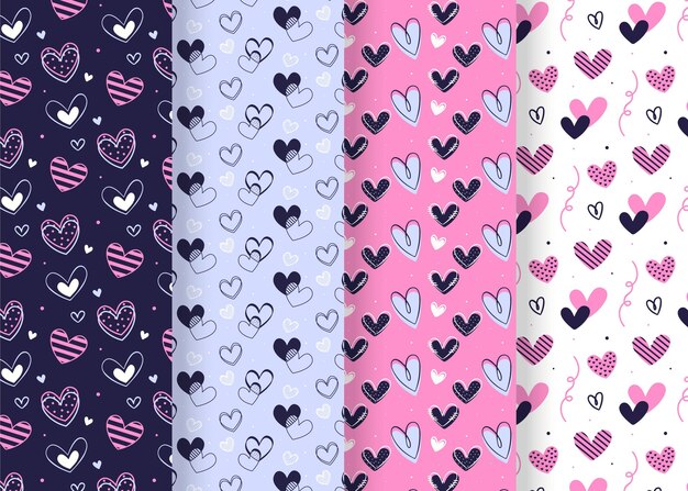 Paquete de patrones dibujados para el día de san valentín