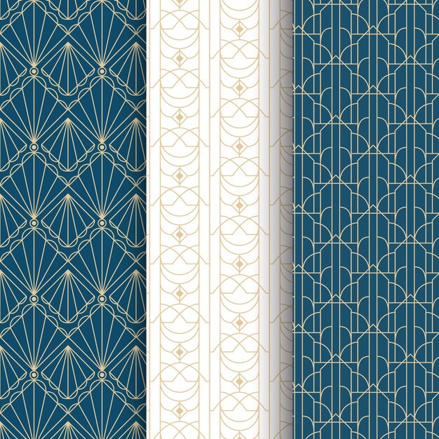 Paquete de patrones elegantes art deco de diseño plano