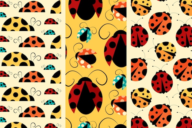 Paquete de patrones de mariquita de diseño plano