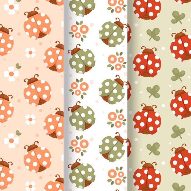 Paquete de patrones de mariquita de diseño plano
