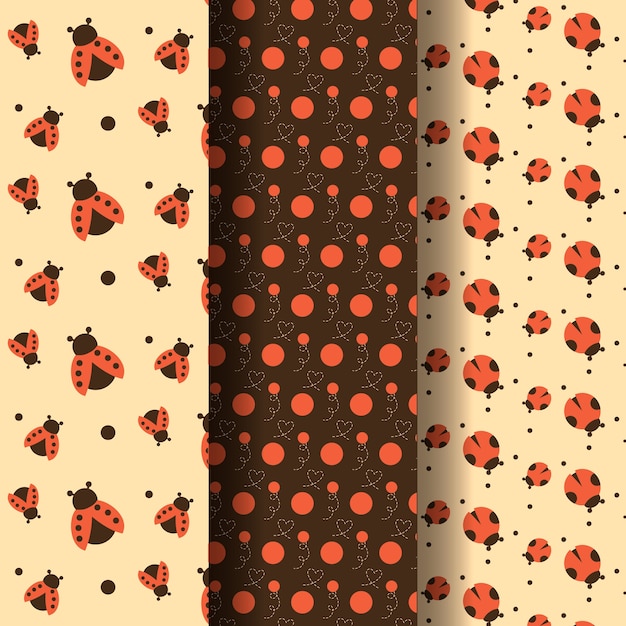 Paquete de patrones de mariquita de diseño plano