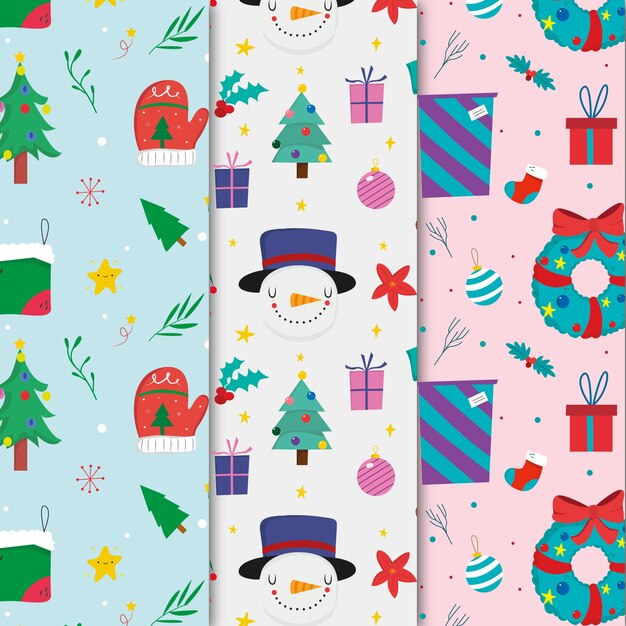 Paquete de patrones de navidad dibujados a mano