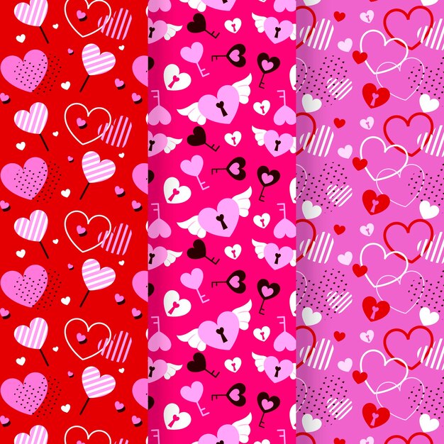 Paquete de patrones de san valentín diseño plano