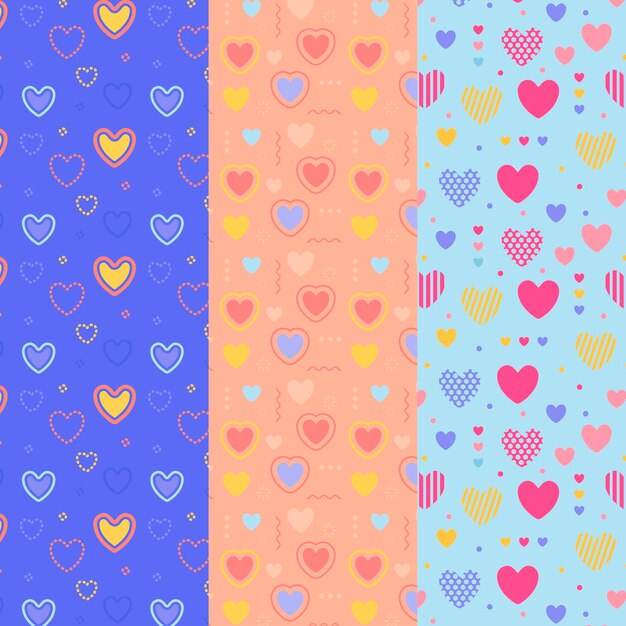 Paquete de patrones de san valentín de diseño plano
