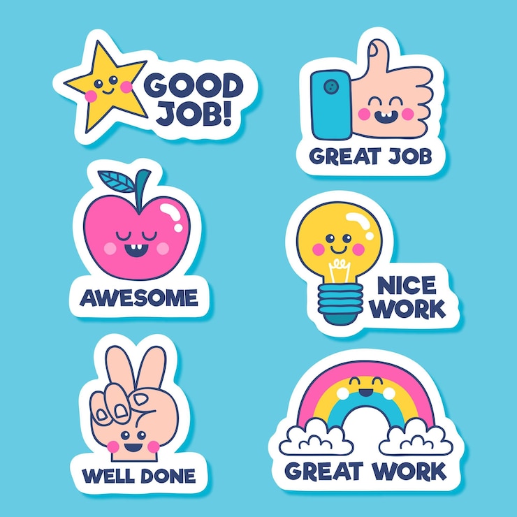 Vector gratuito paquete de pegatinas de buen trabajo dibujadas a mano