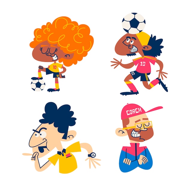 Vector gratuito paquete de pegatinas de fútbol de dibujos animados retro