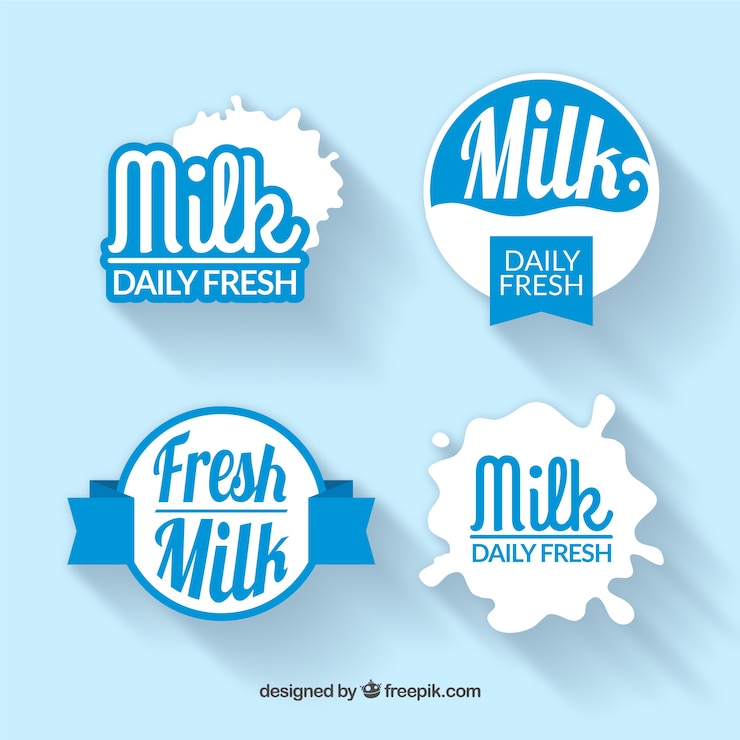 Vector gratuito un paquete de pegatinas de leche al estilo vintage