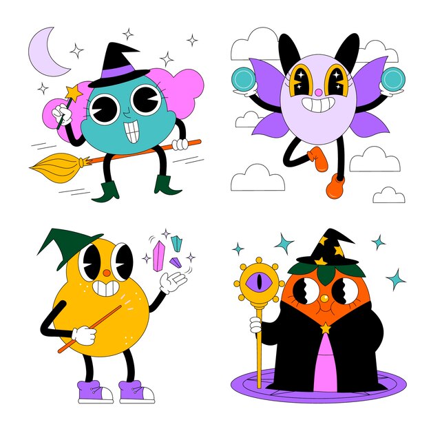 Paquete de pegatinas mágicas ácidas de diseño plano