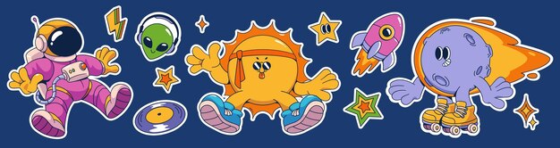 Un paquete de pegatinas de universo divertido con elementos cósmicos