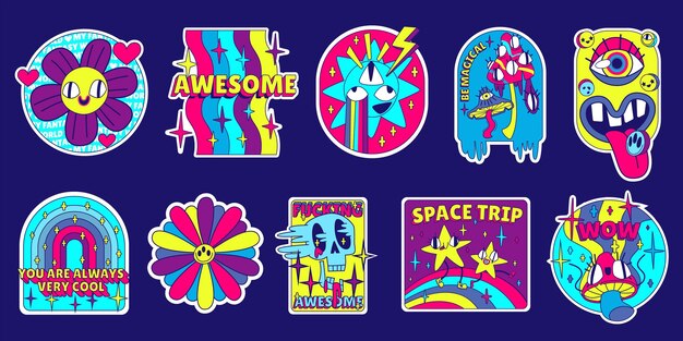 Paquete de pegatinas Y2k parches de estilo retro de moda rave