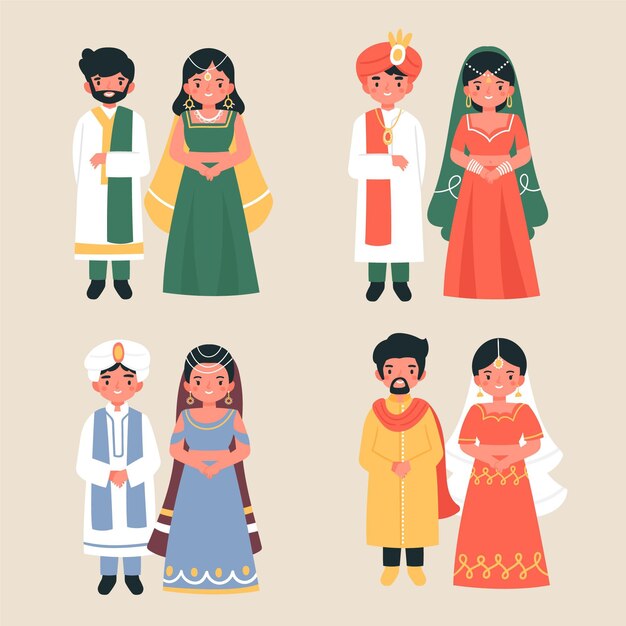 Paquete de personajes de boda india