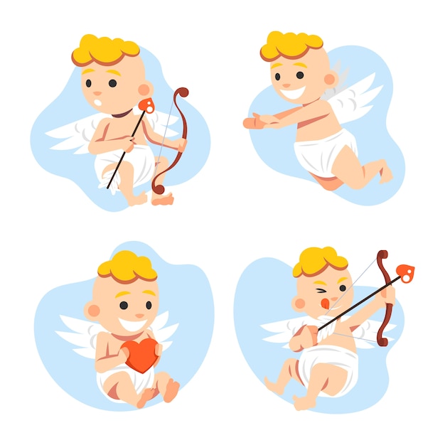 Vector gratuito paquete de personajes de cupido de diseño plano