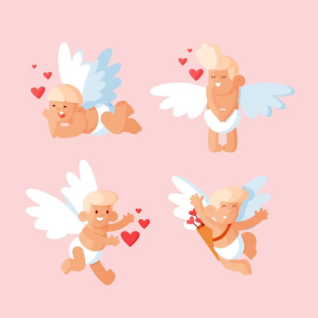 Paquete de personajes cupido plano