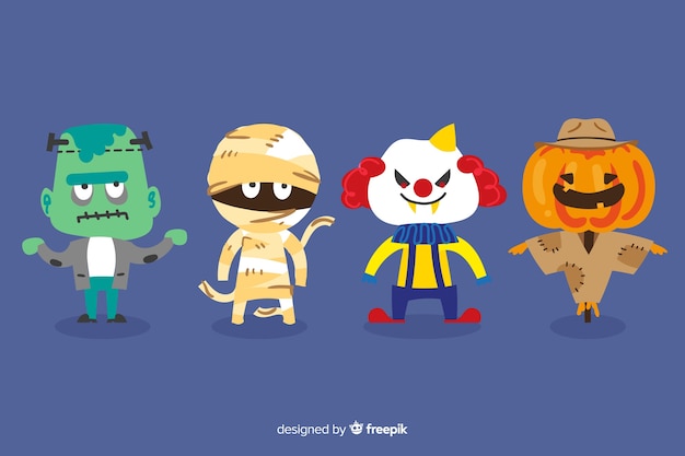 Paquete de personajes de halloween dibujados a mano