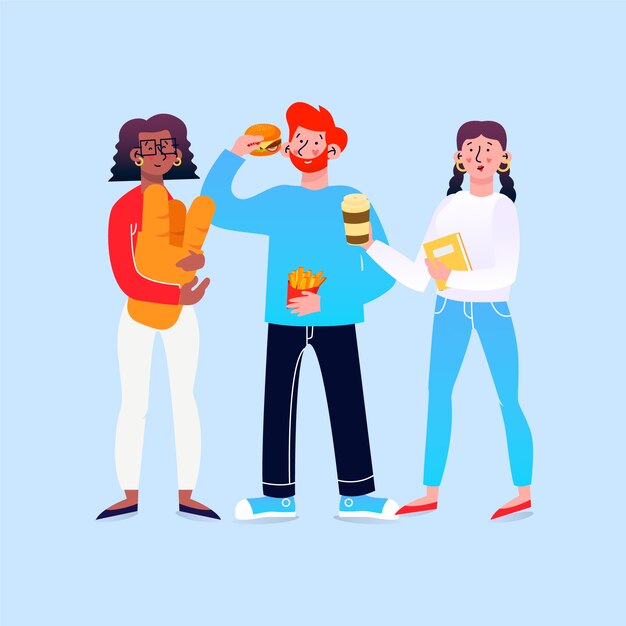 Paquete de personas con ilustración de alimentos