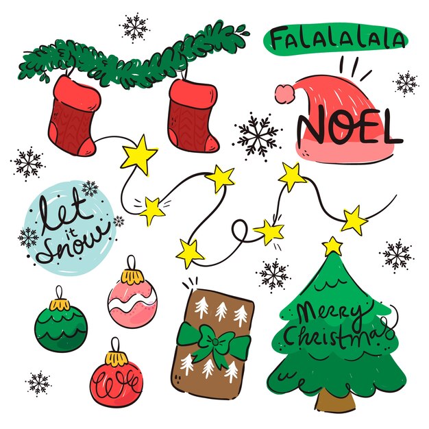 Paquete plano de elementos navideños