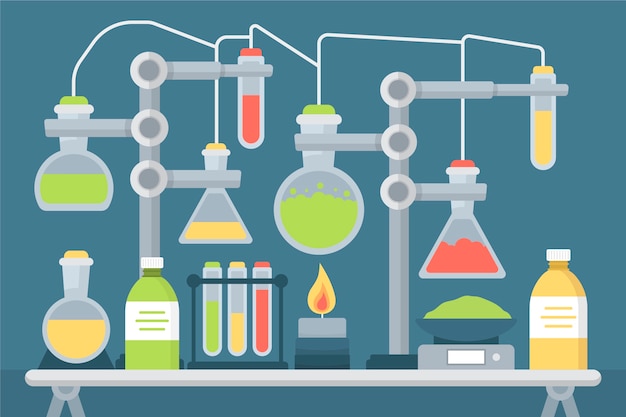 Paquete plano de objetos de laboratorio de ciencias